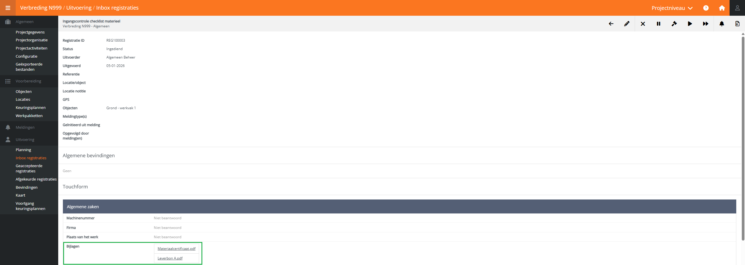 Bevinding in registratie